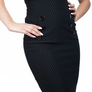 Black & Blue Polka Dot Goth Pin-up High Waisted Pencil Skirt SMALL MEDIUM